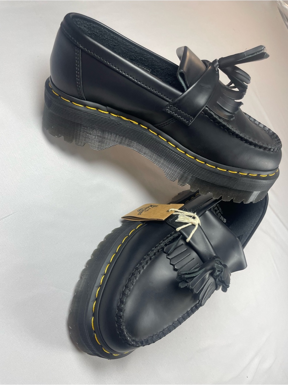 Dr. Martens Black Leather Tassel Loafers with Yellow Stitching - Picture 4 of 11